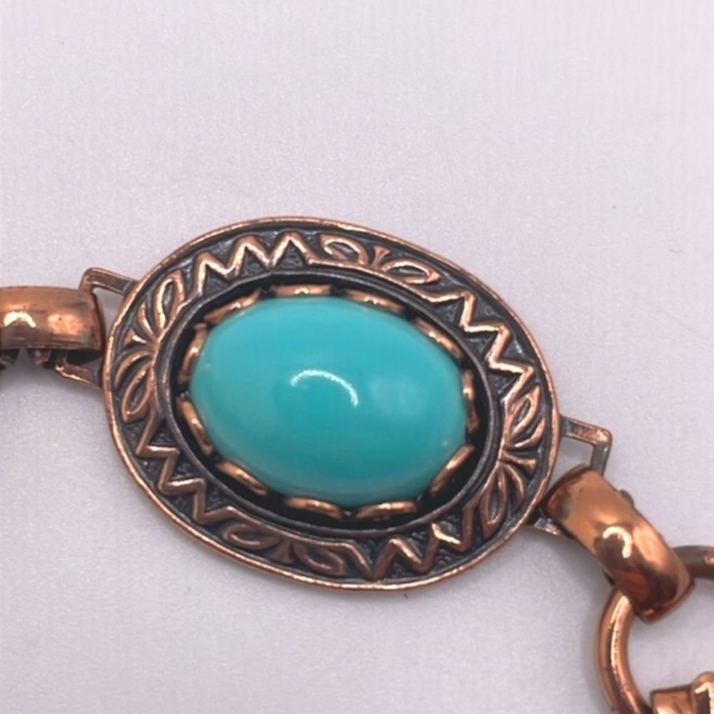 Solid Copper And Simulated Turquoise Southwestern… - image 6